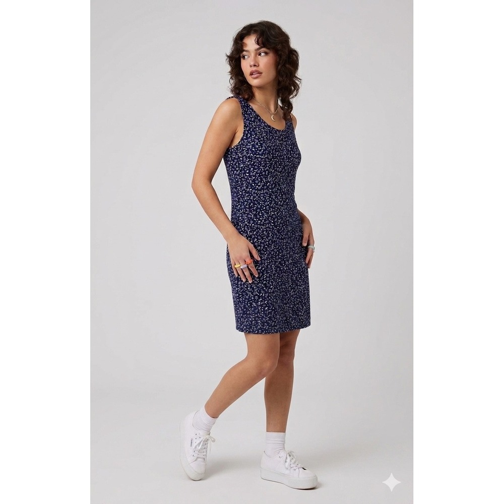 Bombshell Vintage Y2K Celestial Moon Star Print Navy Blue Shift Dress Womens Med